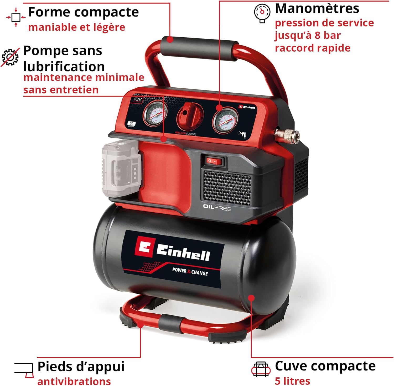Key features of the Einhell TE-AC 18/75 Li OF-Solo compressor