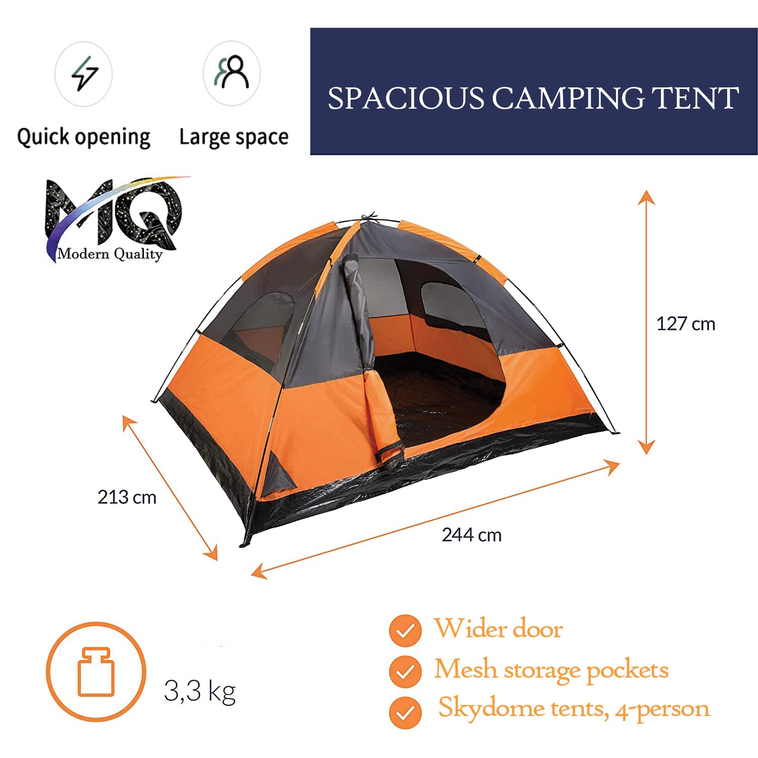 MQ Camping-Zelt (244 x 213 cm) für 2 oder 3 Personen - leichtes, wasserdichtes Zelt als ideale Camping Ausrüstung