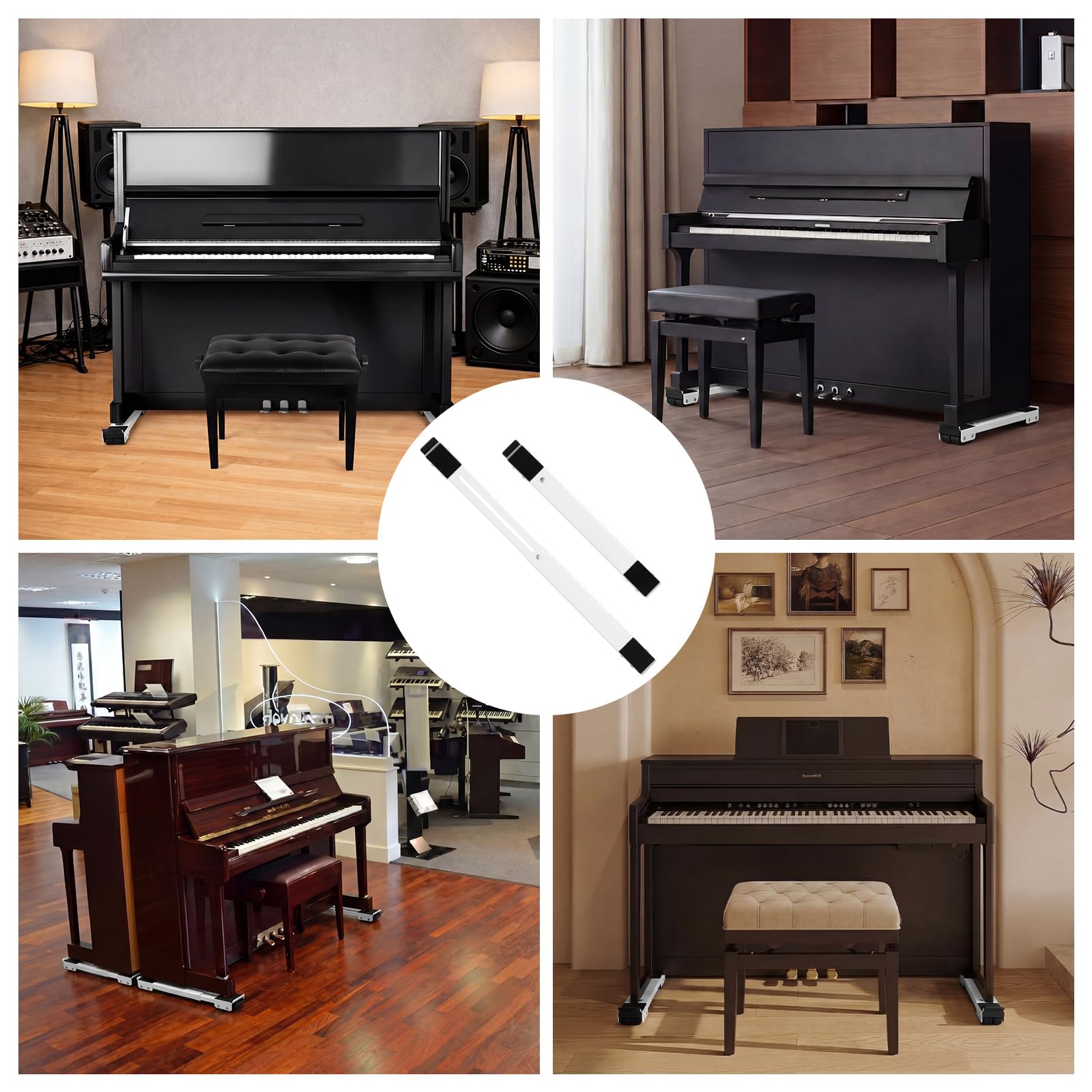 2 carrelli verticali per pianoforte, regolabili, con cuscinetto antiscivolo, capacità di carico di 802,9 kg, ruote girevoli per sala da concerto, università, strumenti musicali domestici