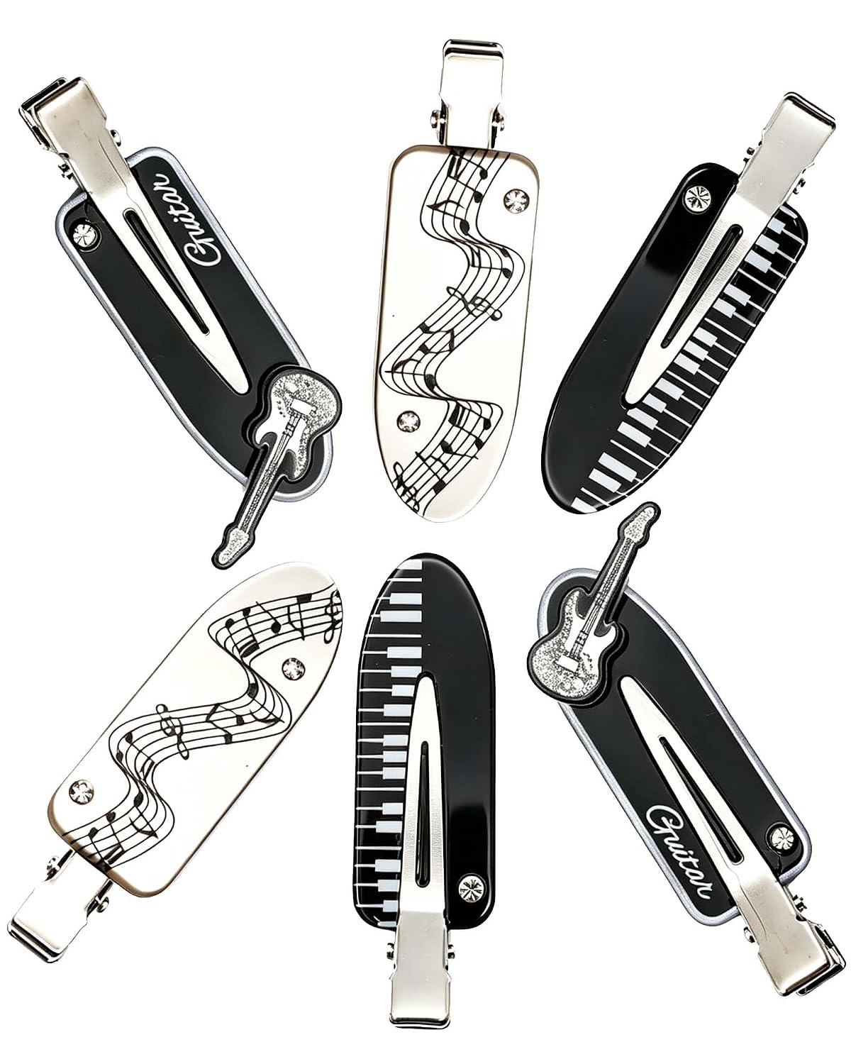 6 Pack Music Theme Creaseless Hair Clips for Women