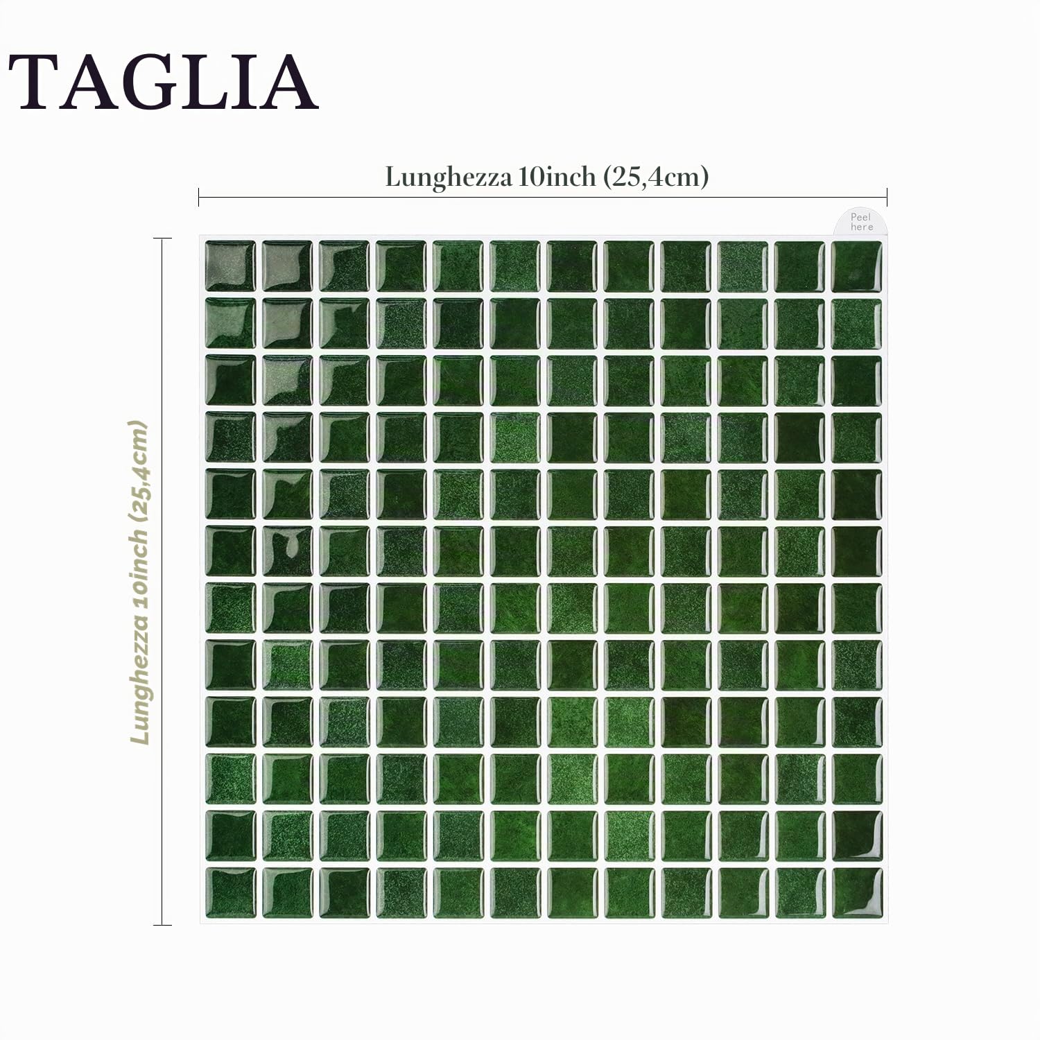 Alwayspon Piastrelle adesive da parete in vinile 3D a mosaico, 25,4 x 25,4 cm, impermeabili, autoadesive, paraspruzzi, per cucina, bagno, parete, verde retrò, 10 pezzi