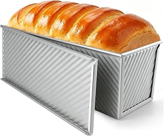 Bread Baking Pan with Lid 1000g Dough Nonstick Box Pan with Lid | Loaf Pan with Lid Silver Wavy Carbon Steel Bread Mold with Lid 32 x 12 x 11 cm for Baking Bread Cake Pastry