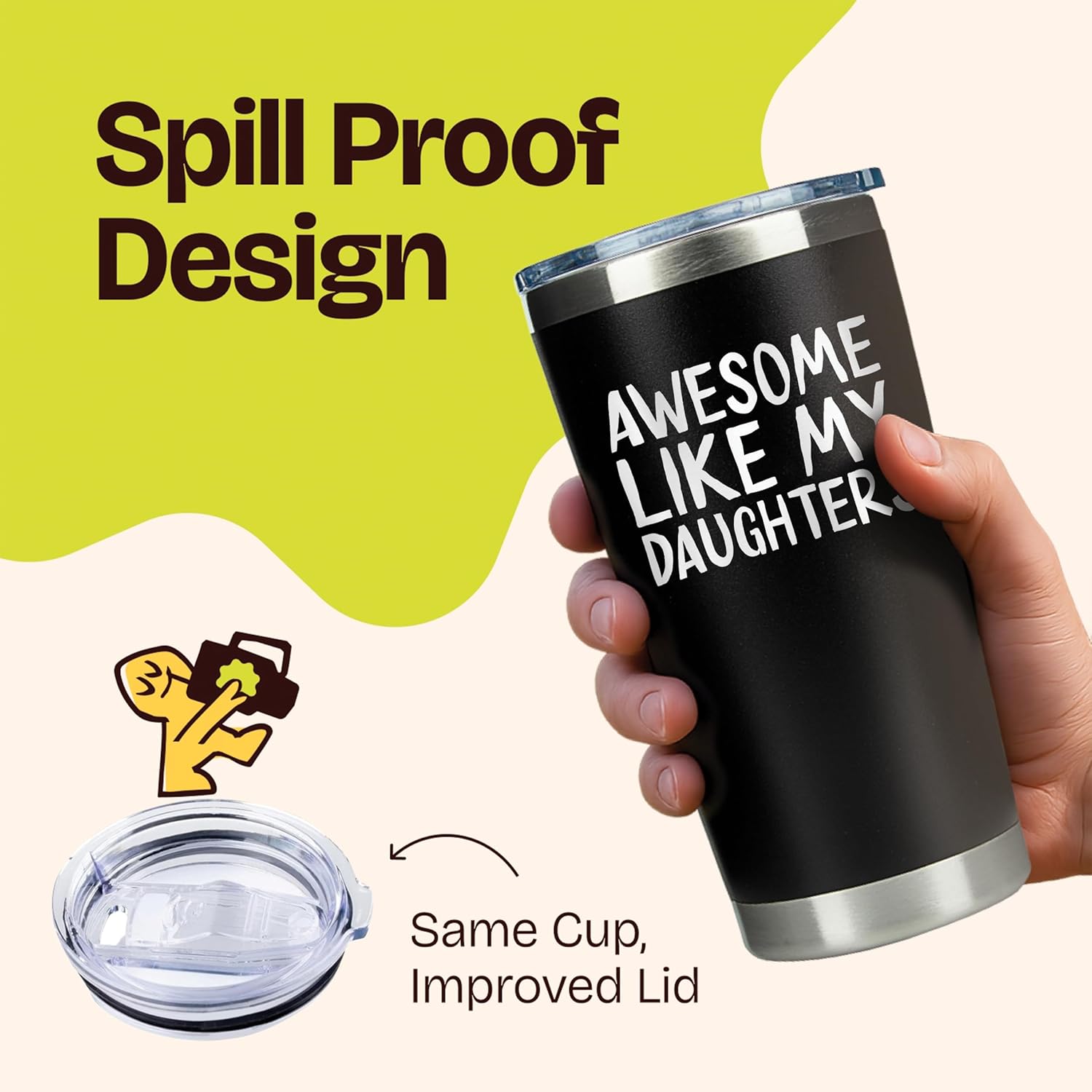 Cool Dad Gifts from Daughter - Awesome Like My Daughters Mug Cup 20 Ounce Stainless Steel Tumbler Girl Fathers Birthday Gifts for Dad from Daughter Birthday Presents for Papa Gift for Father Presents - Image 6