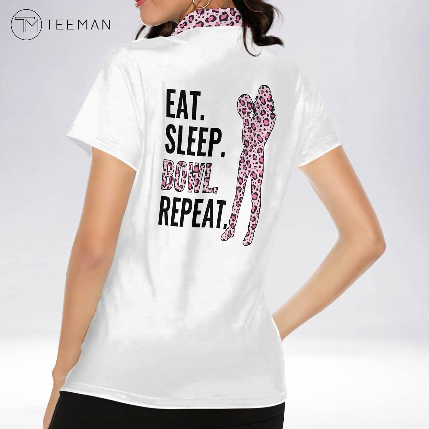 TEEMAN Custom Pink Bowling Shirts for Women, Personalized Funny Bowling Team Polo Shirt Jerseys Short Sleeve for Women