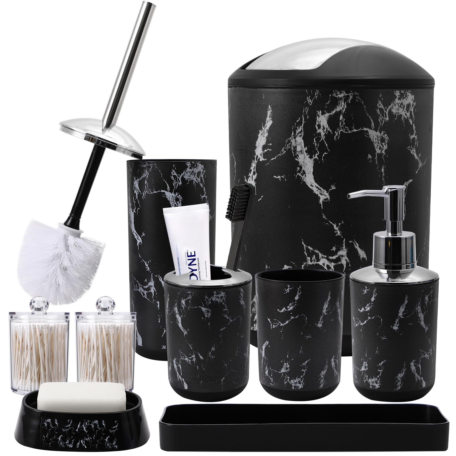 XLHOMO Black Marble Bathroom Accessories Set, Black Bathroom Set