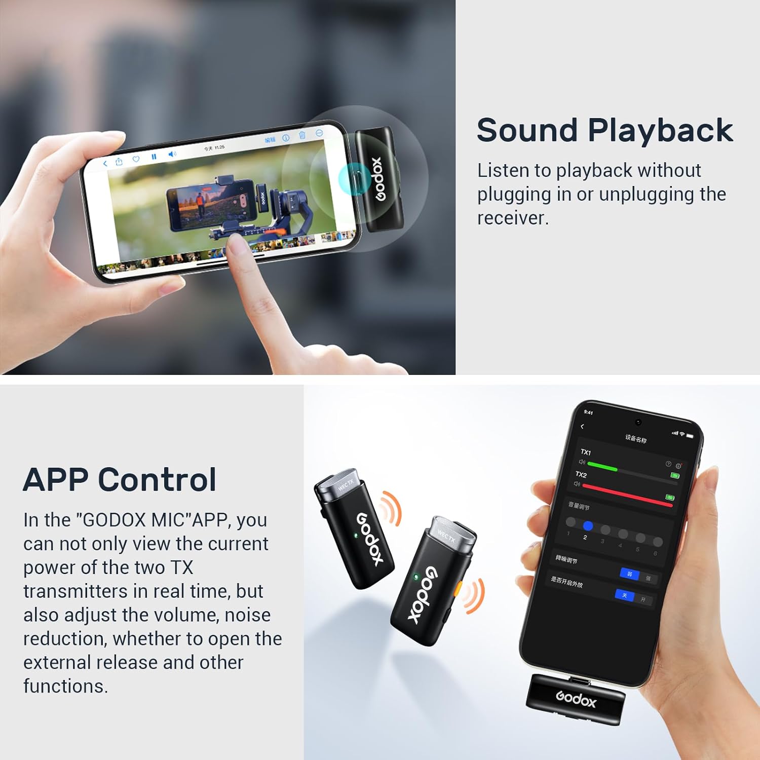 GODOX WES2 Kit2 Wireless Microphone for Camera/PC/Android/iPhone, 2.4GHz Noise Cancelling Lavalier Mic,MFi Certified,656ft Transmission, Wireless Lapel Microphones for Vlogs Interviews Live