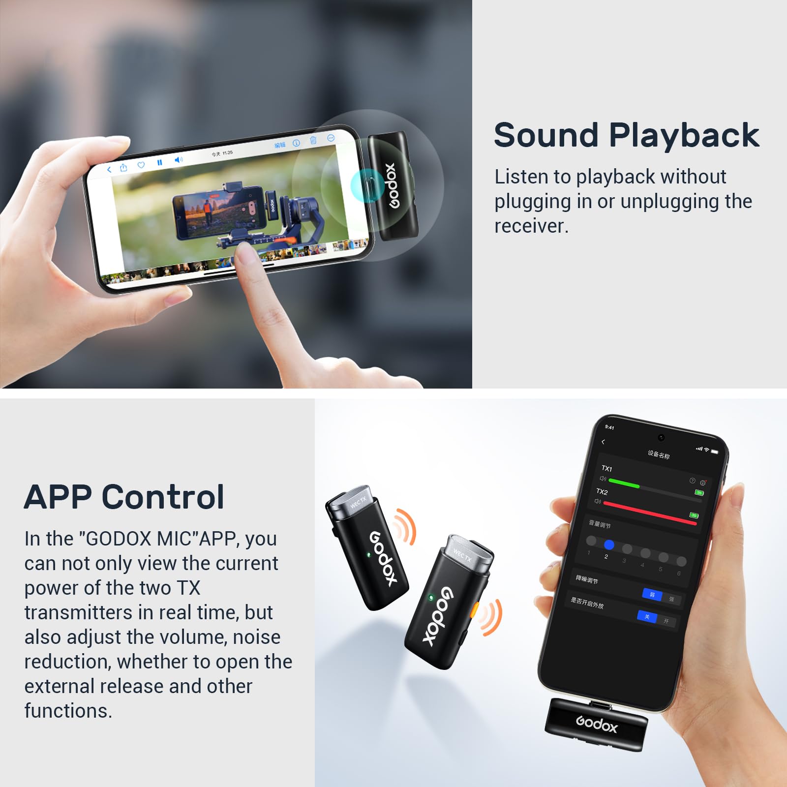 Godox WES 2 KIT2 Lavalier Mikrofon Wireless Kompatibel mit Type-C/Android | Rauschunterdrückung,1 Empfänger 2 Sender Mikrofone, Geeignet für Smartphones, Tablets für Vlogging, Livestreaming