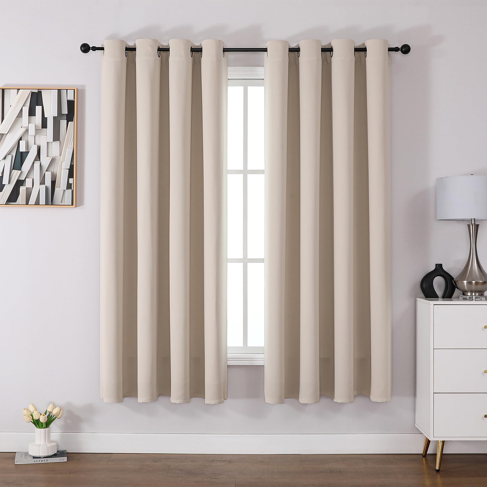 CUCRAF Vorhang Blickdicht Gardinen mit Ösen 2er Set H175 x B140 cm Verdunklungsvorhänge Beige Thermovorhang Kälteschutz, Weich und Langlebig Schallschutz Vorhang für Schlafzimmer Wohnzimmer