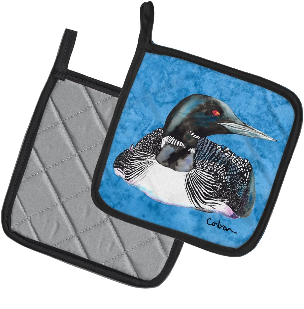 Caroline's Treasures 8717PTHD Loon Pair of Pot Holders Kitchen Heat Resistant Pot Holders Sets Oven Hot Pads for Cooking Baking BBQ, 7 1/2 x 7 1/2