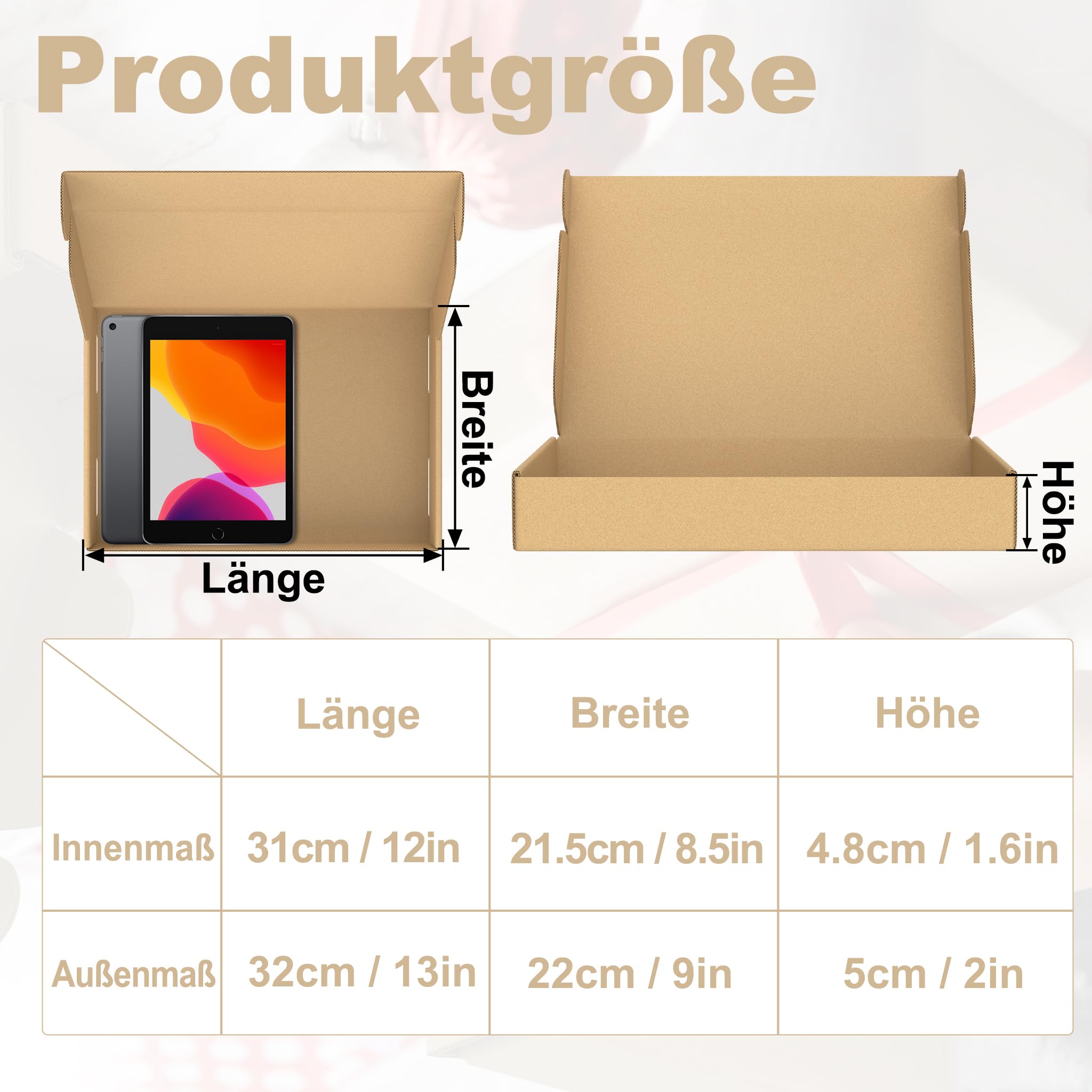 Maxibrief Postkarton 32x22x5cm, 60 Stück faltbare Wellpappe | Einfach faltbar ohne Kleber oder Werkzeuge, platzsparend lagerbar und sofort einsatzbereit für tägliche Warensendungen