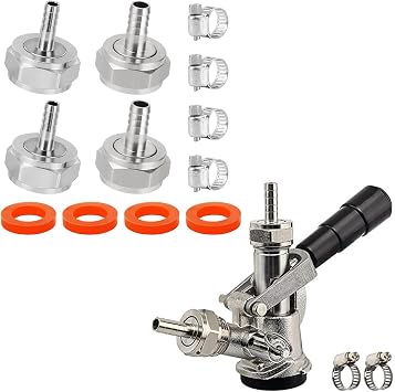 Sankey D Keg Coupler and 1/4 & 5/16 Keg Coupler Barb Connector & G5/8 Hex Nut 4 Pack
