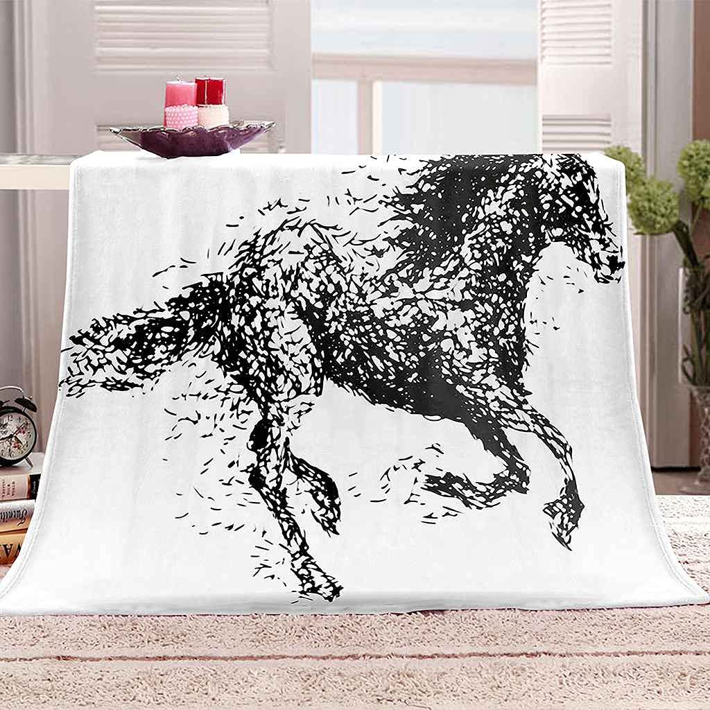 Couverture flanelle cheval abstrait 150x200cm plaid microfibre