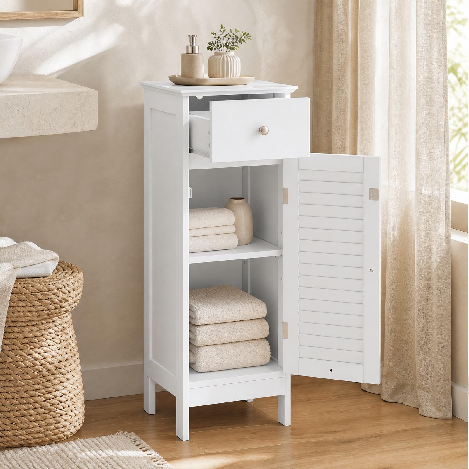 LIFEZEAL Meuble de Rangement pour Salle de Bain avec Étagère Réglable