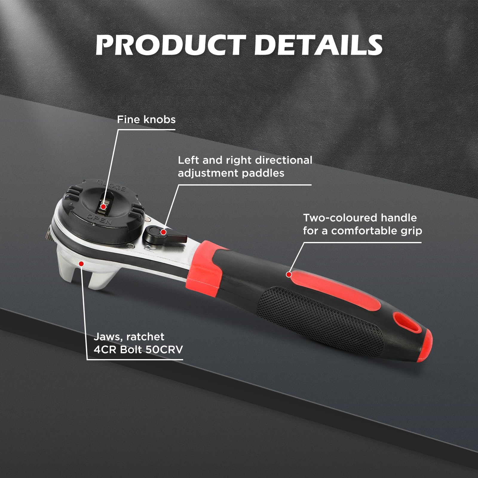 KAISAL Adjustable Ratchet Wrench for 6-22mm Screw, Multifunctional Ratchet Socket Wrench with Non-Slip Handle - Image 3