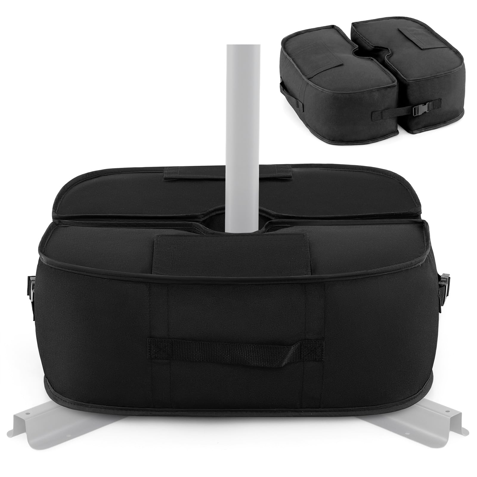 RELAX4LIFE Sac de Lestage pour Pied de Parasol, Poids de Base en Tissu Oxford 40kg, Sac de Sable Robuste avec Poignées, pour Parasol Déporté ou Droit, Jardin, Terrasse, Plage (Ovale,Noir)