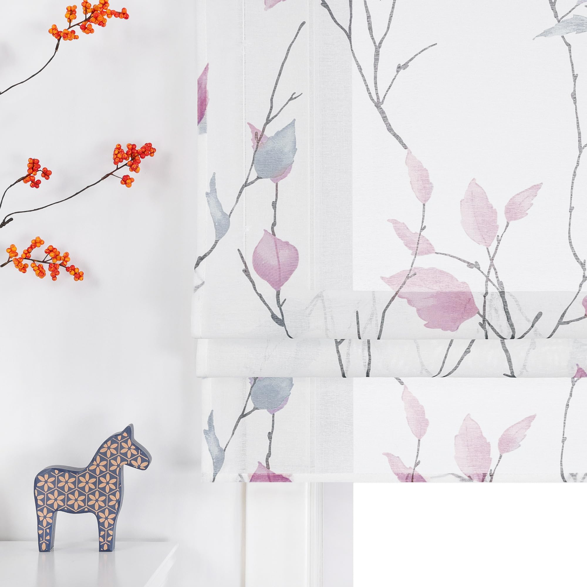 Joyswahl Raffrollo mit Schlaufen Landhausstil Raffgardinen Wohnzimmer Schlaufenrollo Fenster Vorhänge Transparent mit Blatt- und Blumenmuster BxH 140x140 cm Violett 1er Pack