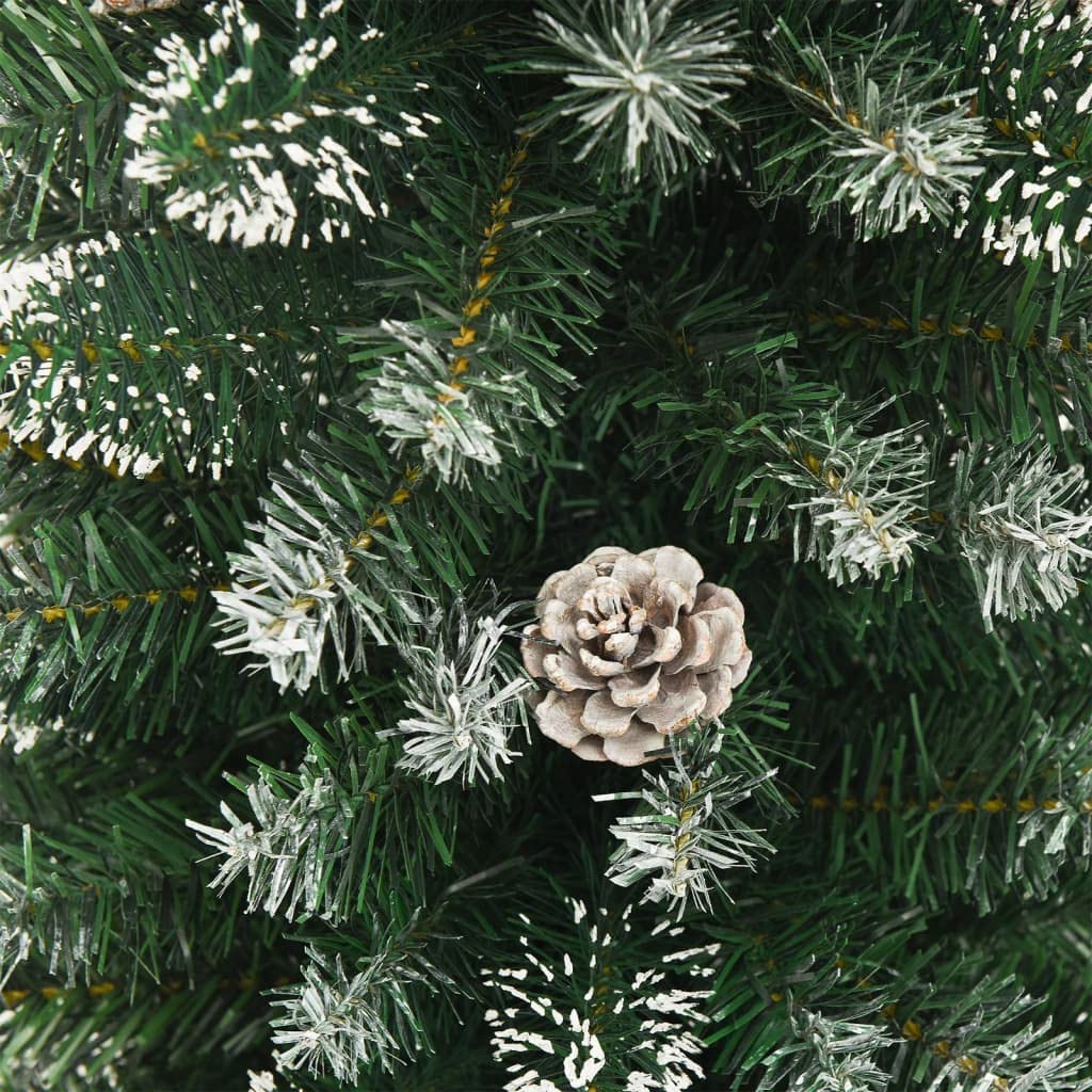 Albero di Natale Artificiale in PVC con Pigne e Neve, Supporto in Acciaio, Design Sottile Salvaspazio, Christmas Tree, Decorazioni Natalizie, adatto per corridoio e soggiorno, Verde e Bianco, 240 cm