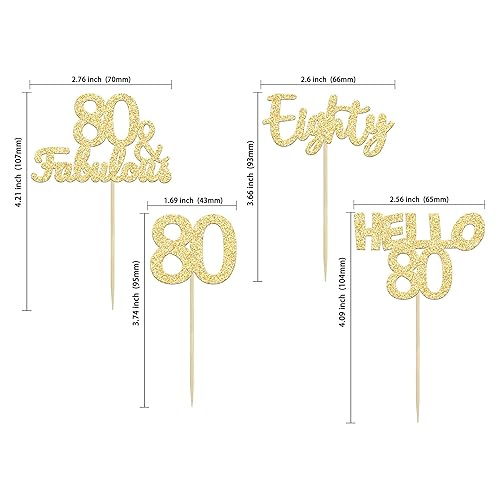 Miniatura 2 de Gyufise 24 piezas de adornos para cupcakes de 80 cumpleaños con purpurina dorada Hello 80, 80 y fabulosas selecciones para cupcakes, suministros de