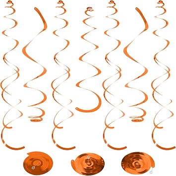 24 PCS Orange Hanging Swirl, Sparkle Ceiling Decorations, Plastic Streamer Party Decorations with Double-Swirls and Single-Swirls for Birthday Decorations, Thanksgiving Day, Graduation, Baby Shower