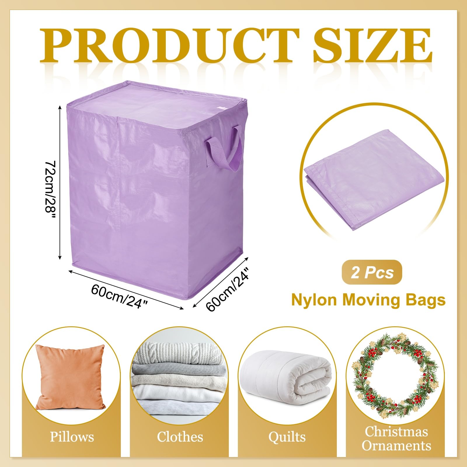 QUARKZMAN Bolsas de Mudanza 300L 24x24x28 Pulgadas Púrpura 2 Piezas