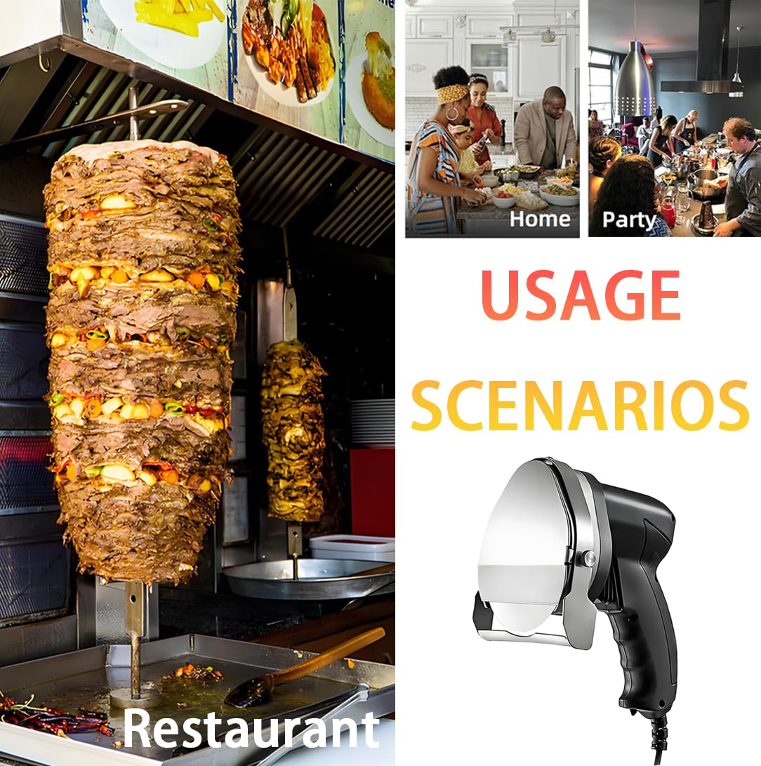 Coltello da Taglio Elettrico Professionale,Coltello Elettrico per Kebab,Contiene 2 Lama di Diametro 12 cm, Spessore di Taglio da 0 a 8 mm, Acciaio Inossidabile Wired