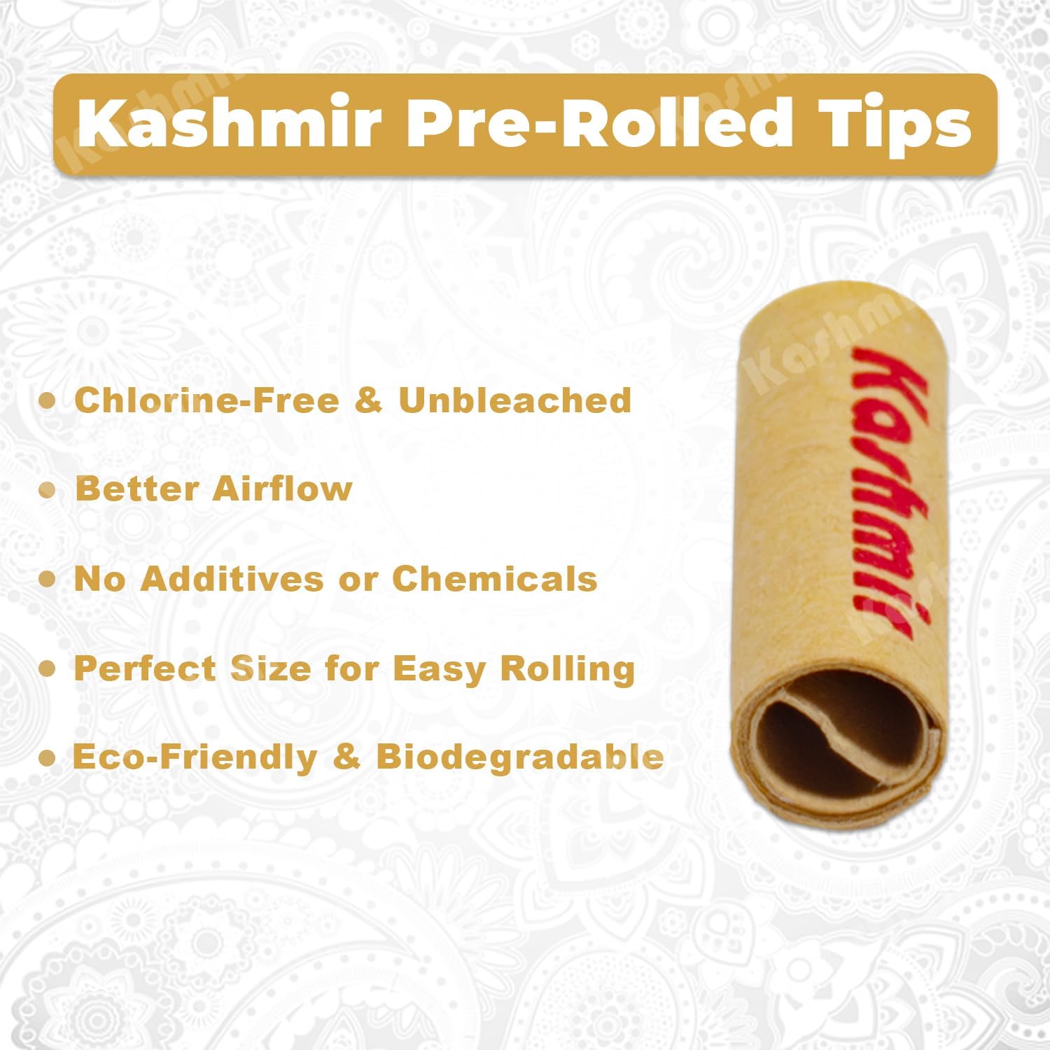 Kashmir Filter Tips For Rolling Papers – 2000 Pre Rolled Tips (20 Bags X 100 Tips) | Natural Paper Cigarette Filter Tips | Unbleached Cone Rolling Paper Tips For RYO Easy Rolling Tips