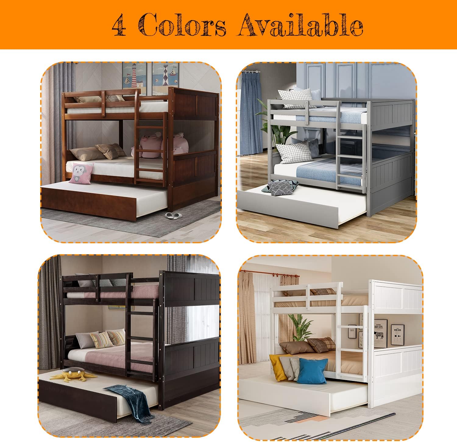 MERITLINE Full Over Full Bunk Bed for Kids Teens, Detachable Wood Full Bunk Bed Frame with Trundle (Grey)