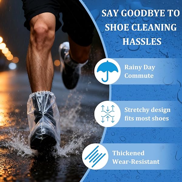 10 Pairs PE Waterproof Shoe Covers for Rain,Rain Shoe Covers,Disposable Rain Boots Covers,Indoor Outdoor Overshoes for Men and Women (Transparent) - 3
