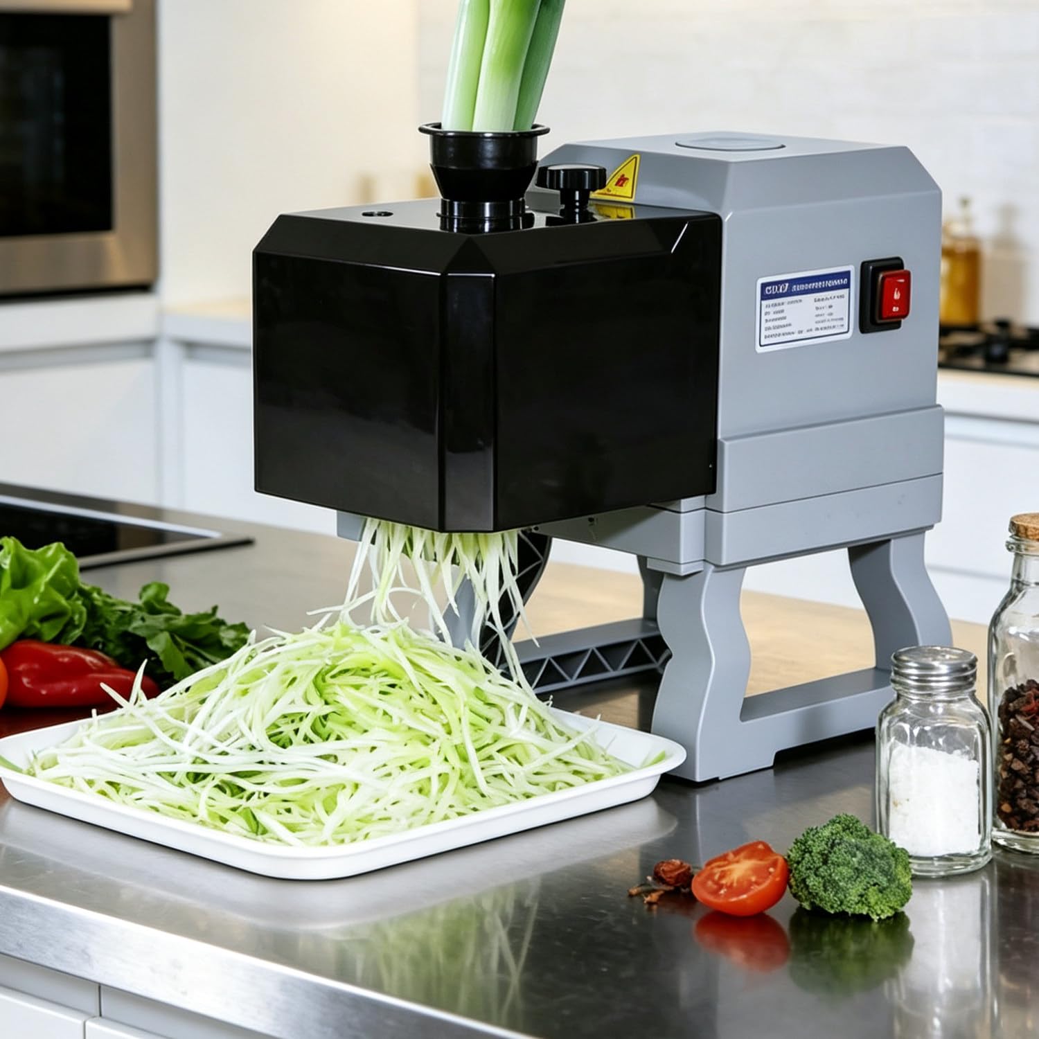 LMgalxion Electric Scallion Cutter & Green Onion Shredder,Commercial Vegetable Slicer 304 Stainless Steel Blades 1.5mm/1.8mm/2.3mm,Automatic Onion Chopper for Restaurants 1.5mm