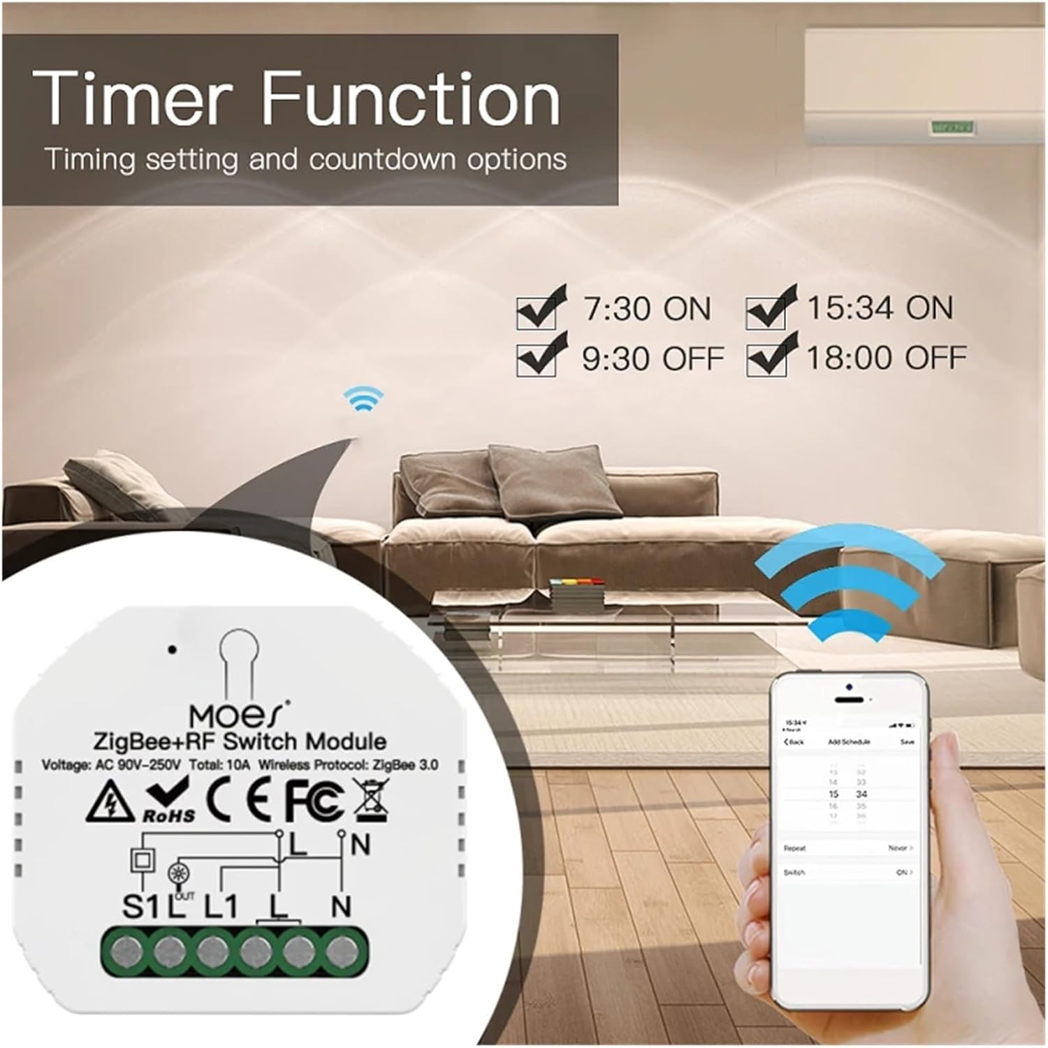 NISZA Tuya Smart ZigBee Switch Module Dimming Curtain Switch Smart Home Smart Life (Color : Zigbee 2 Gang Switch)