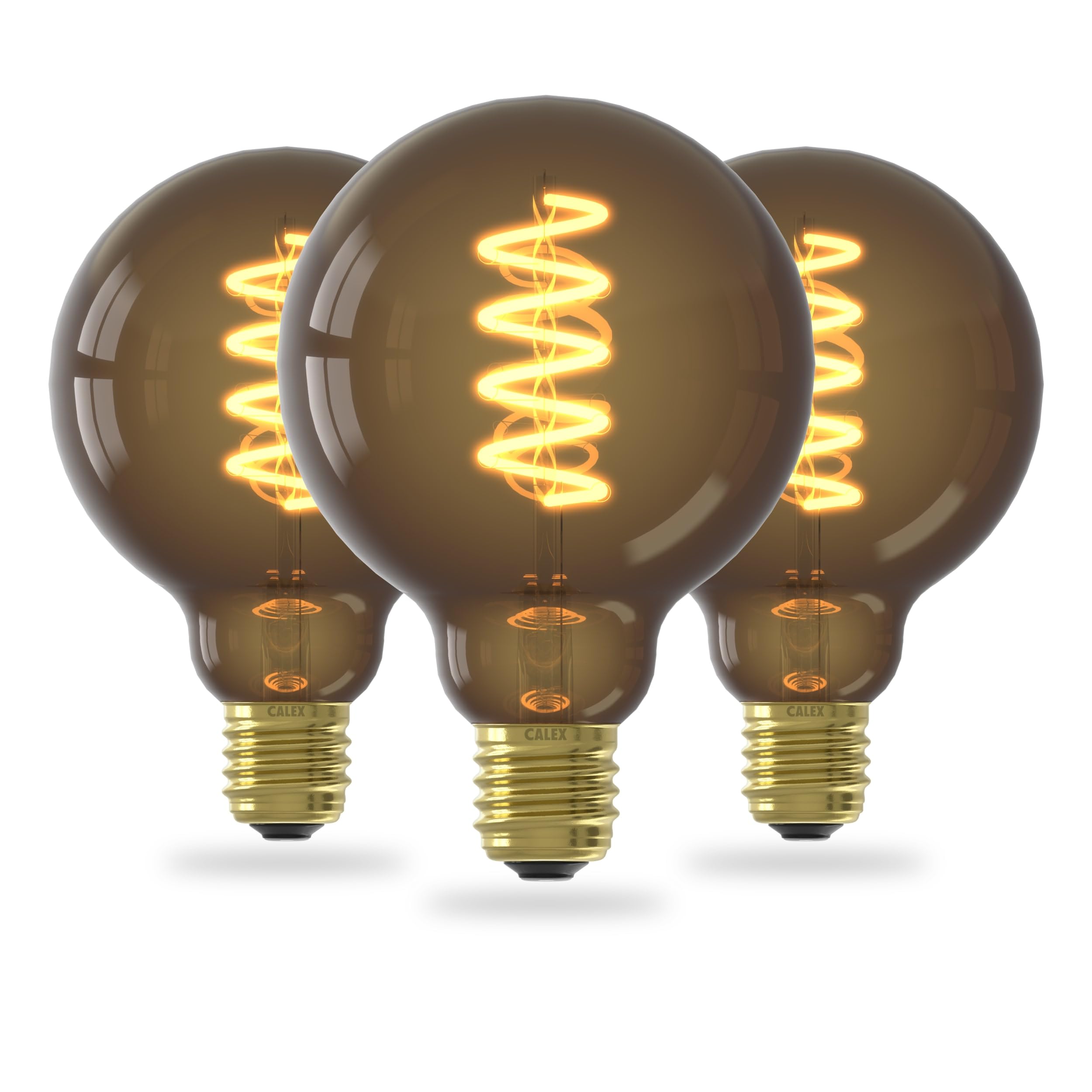CALEX LED Lampe E27, G95, Spiralförmig Filament, Vintage Rustikal, Warmweiß Licht, dimmbar, 3er Pack