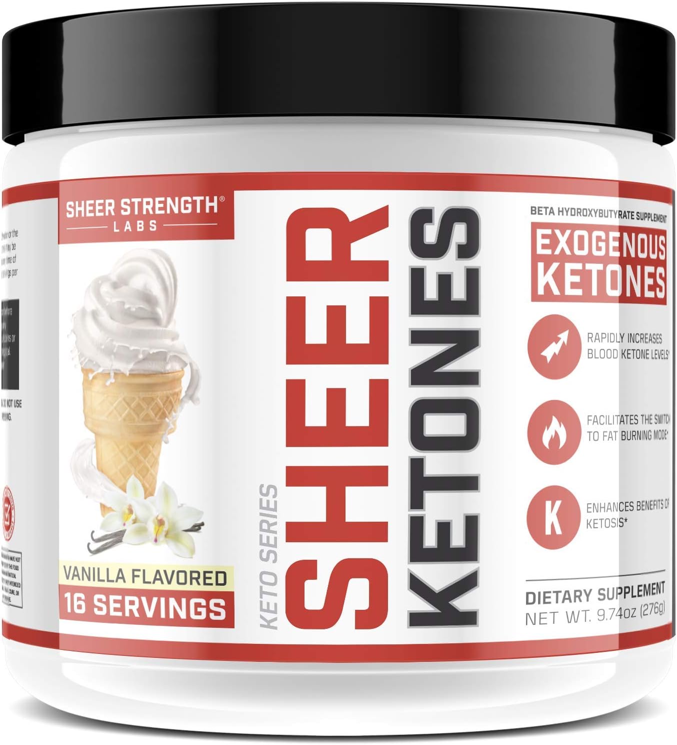 High Potency BHB Salts ~ Exogenous Ketones Formulated to Burn Fat, Boost Energy & Jumpstart Ketosis Fast | Vanilla Flavor Beta Hydroxybutyrates | Sheer Strength Labs, 9.74 oz (276g)