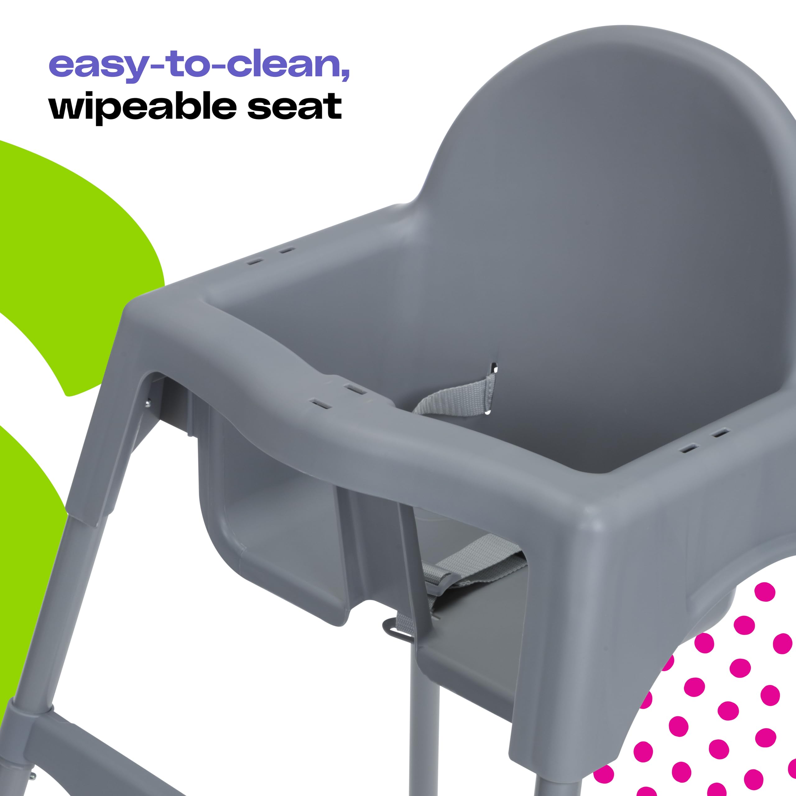 Cosco Kids Canteen High Chair Lightweight Portable Baby Feeding Chair with Adjustable Tray, Easy to Clean, Kitchen or Dining Use, Toddlers Up to 33 lbs, Mono Grey