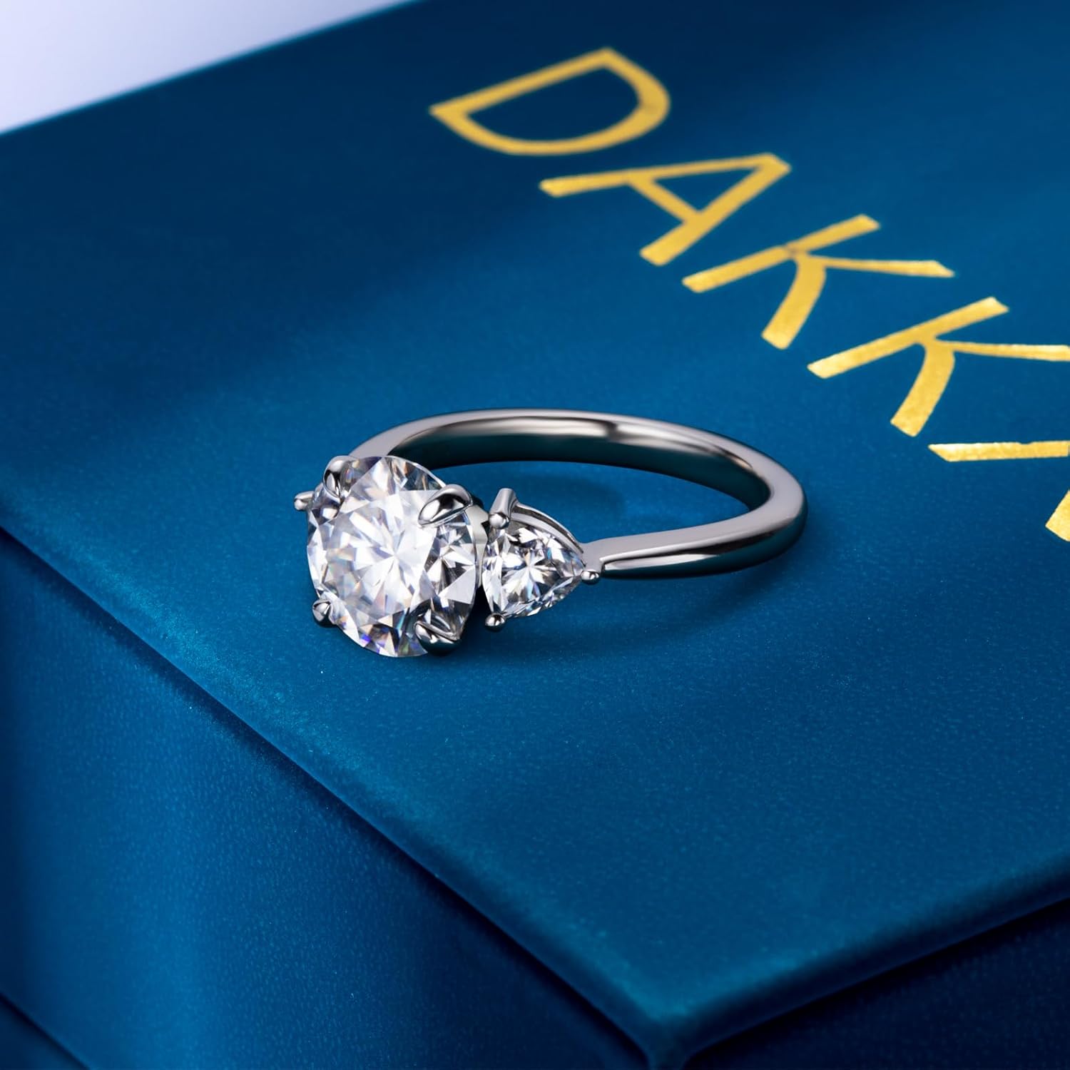 Moissanite Engagement Rings for Women,D Color VVS1 3-Stone Moissanite Ring,Sterling Silver Plated 18K White Gold Wedding Band Ring for Women - Image 3