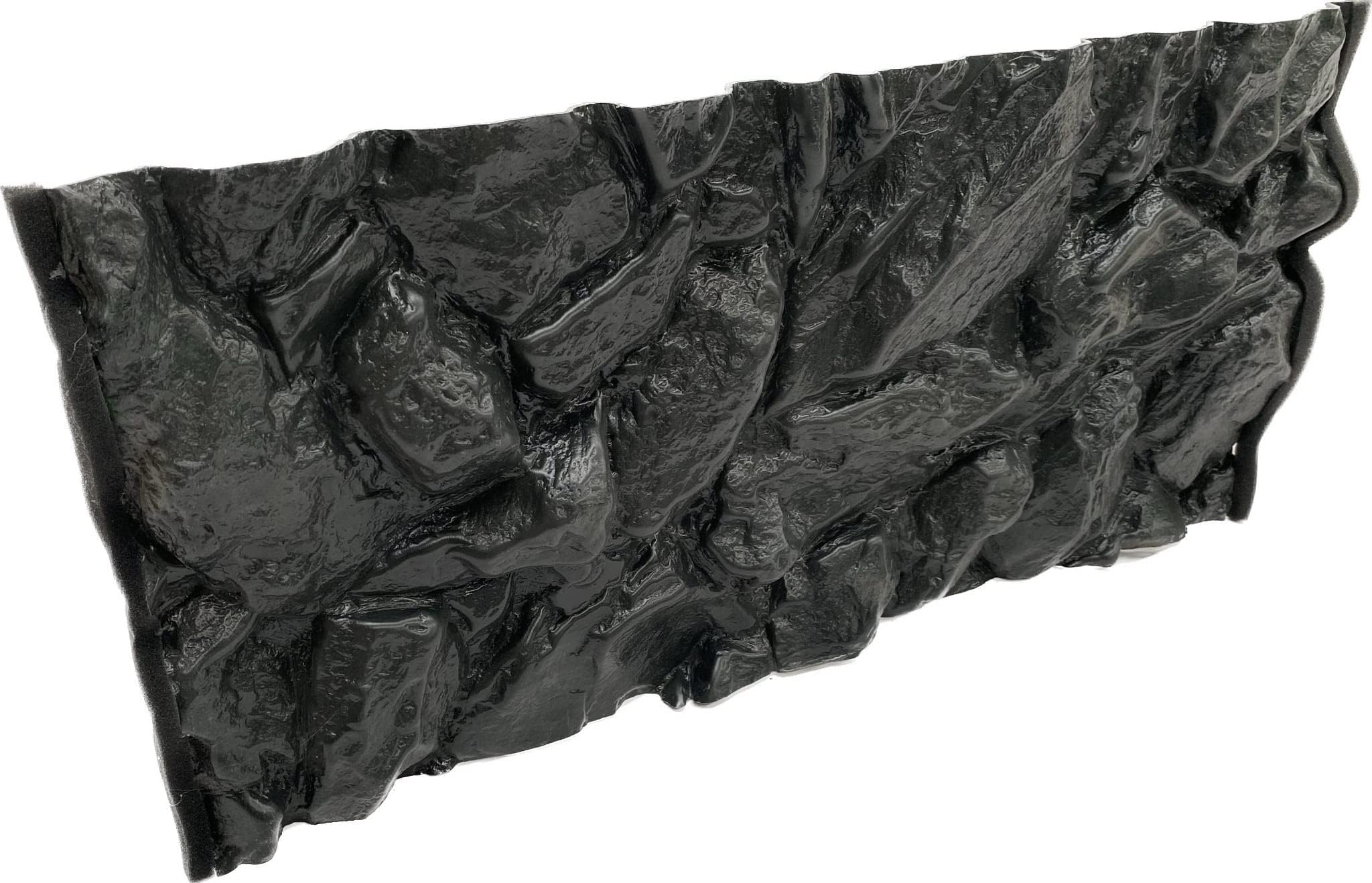PLASTIKO - Fondo de Acuario 3D I Panel Trasero 150 x 50 cm I Fácil de Montar y Limpiar I No Requiere Pegado I Seguro para Animales I Negro con un patrón de Piedras Altas