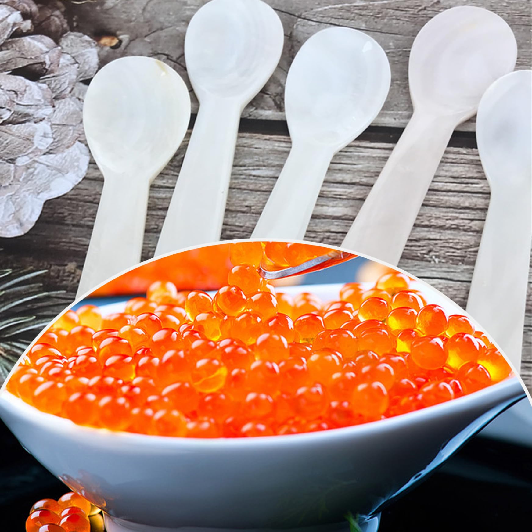 Set 5 Cucchiai Da Caviale In Madreperla - Manico Rotondo, Per Uova, Dessert, Gelato - Foto 9