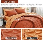 MUXHOMO 7 Pieces Queen Comforter Set, Reversible Bed in a Bag Queen Size, All Season Queen Bedding Set with Comforter, Flat Sheet, Fitted Sheet, Pillowcases & Shams, Burnt Orange & Camel