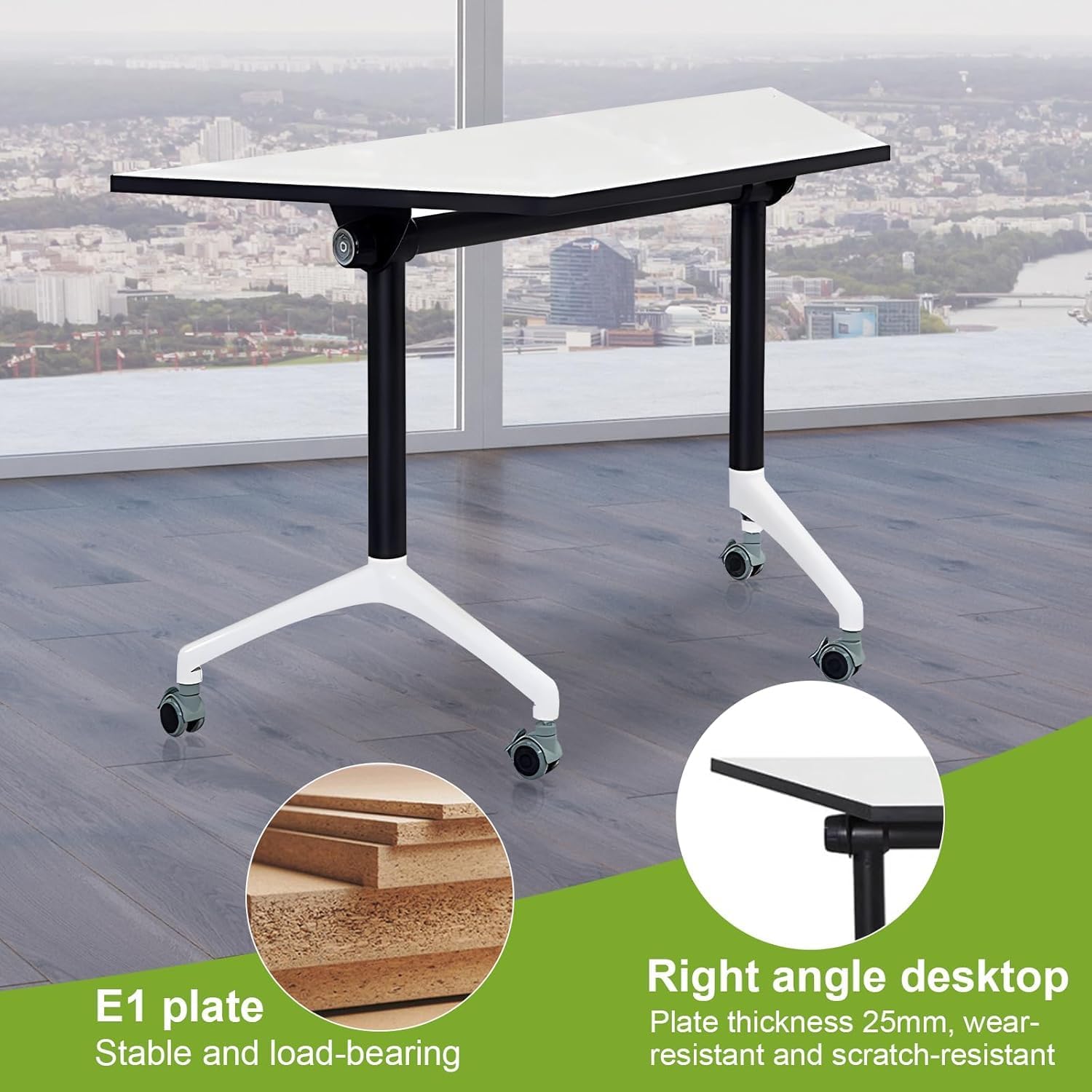 Folding Conference Table with Wheels,Modular Conference Room Tables,Modern T Shaped Training Table for Office Meeting,Flip Top Mobile Training Table Seminar & Collaboration Spaces (6, White, L47.2in)