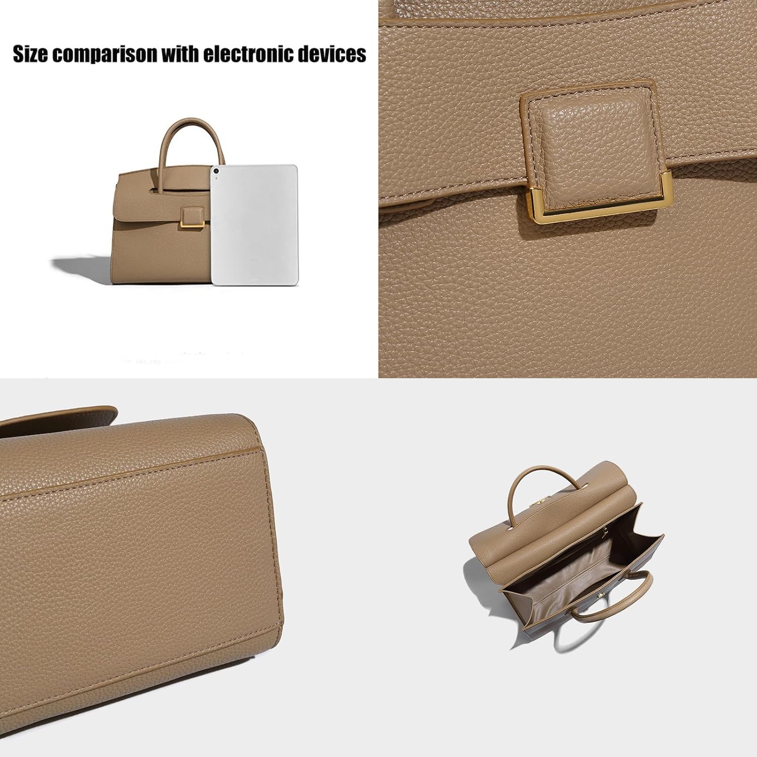 Luxury Women's Leather Top Handle Tote Bag Age Reduced Elegant Flap Briefcases (1# Black)