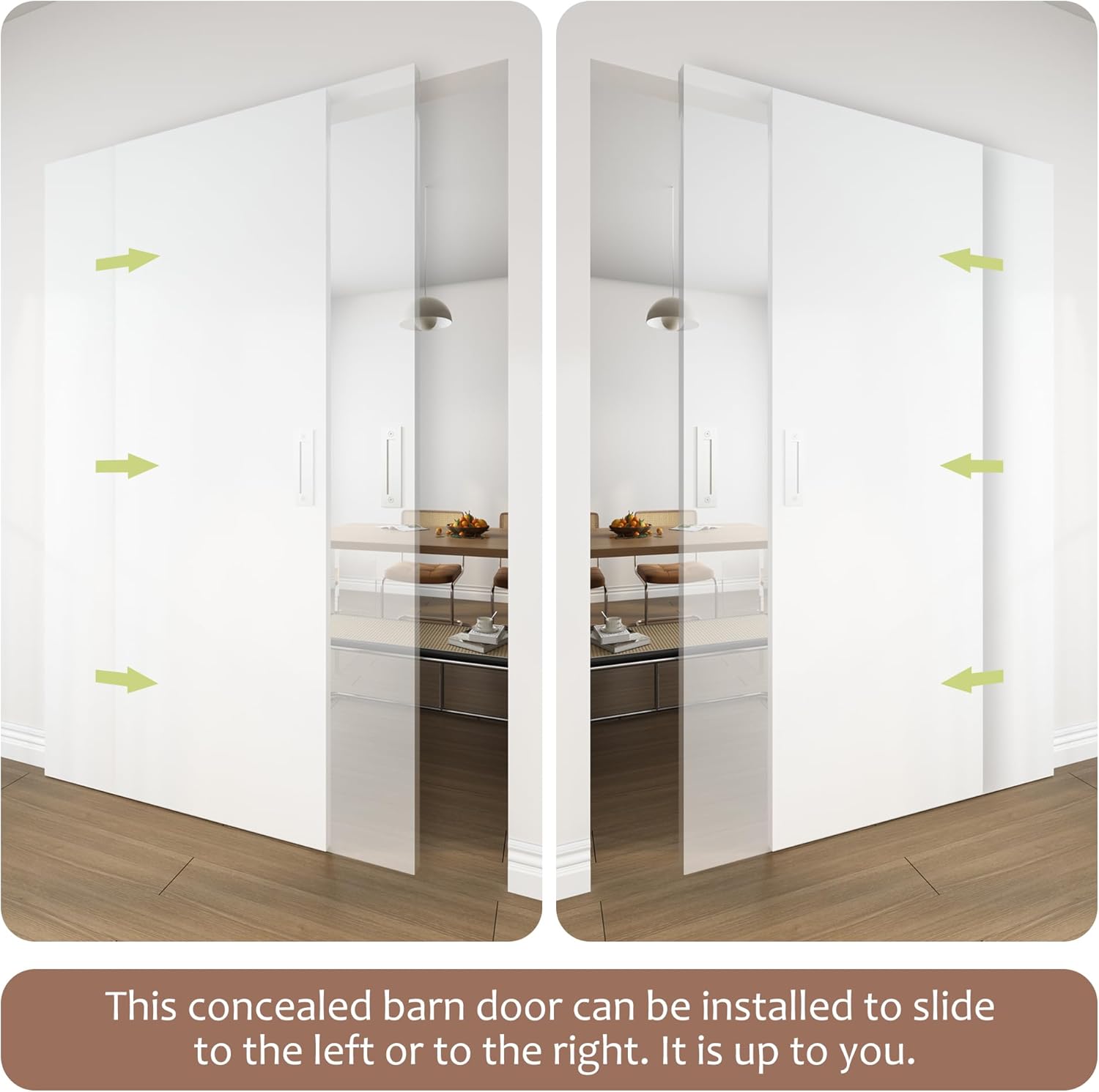 JUBEST 42"x84" Flush Solid Core White Primed Concealed Sliding Hidden Barn Door with Soft Close Installation Hardware and Double Sided Pulls Included