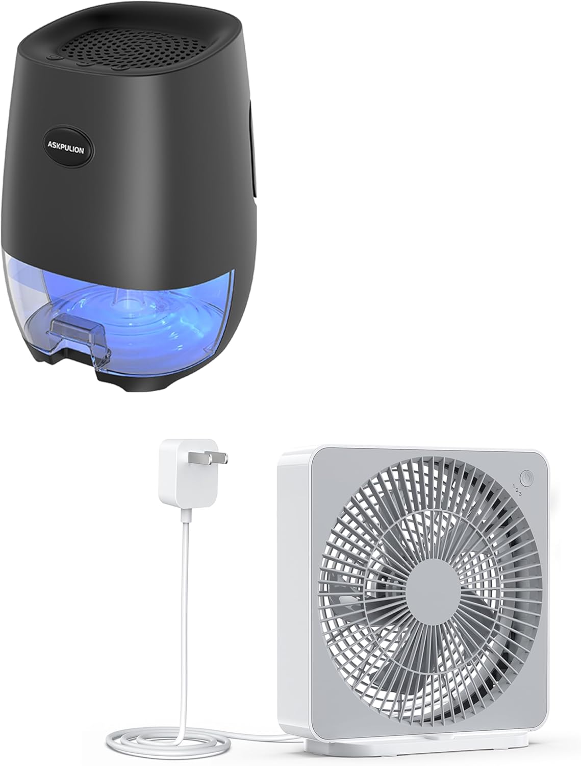 10 Inch Table Fan + 35 OZ Small Dehumidifier to Keep Ideal Temperature and Humidity for Bedroom, Bathroom, Kitchen, Home, Desktop