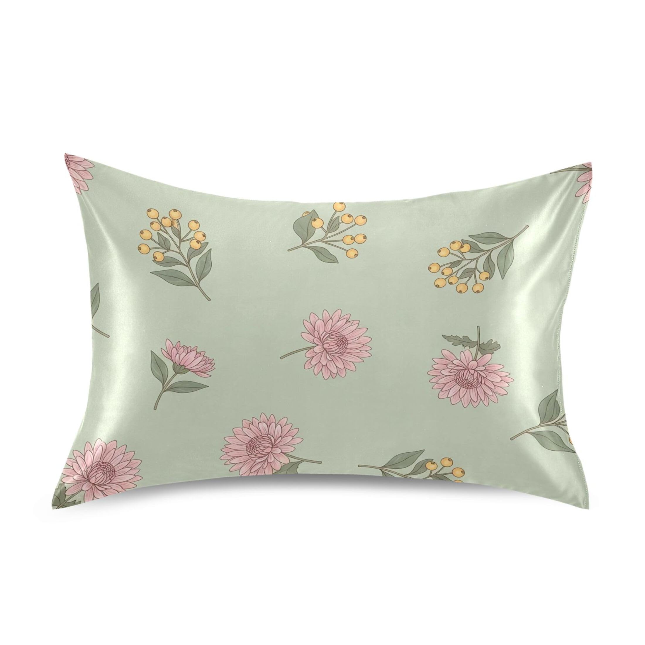 Fuauuyl Pillowcase Queen Size 20x30 in, Flowers Soft Breathable Satin Pillow Case for Hair and Skin with Envelope Closure Wrinkle-Free
