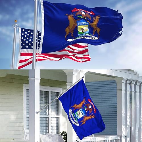 Miniatura 6 de AZCOVER - Bandera de Michigan de 3 x 5 pies, 3 capas de doble cara del estado de Michigan con 2 ojales de latón y cabecera de lona, pancarta