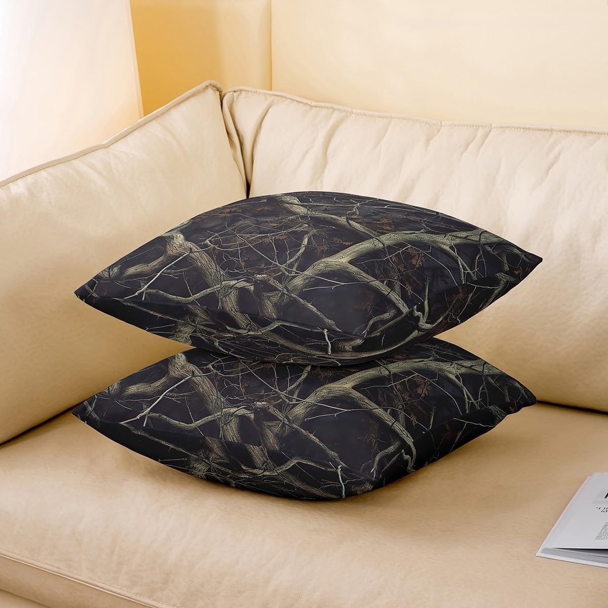 Feelyou Branch Throw Pillow Covers 22"x22" Set of 2 Leaf Pattern Cushion Case for Sofa Couch Bed Chair Car Leaf Branches Decorative Pillow Case Pillowcase Nature Theme Outdoor Pillows Covers