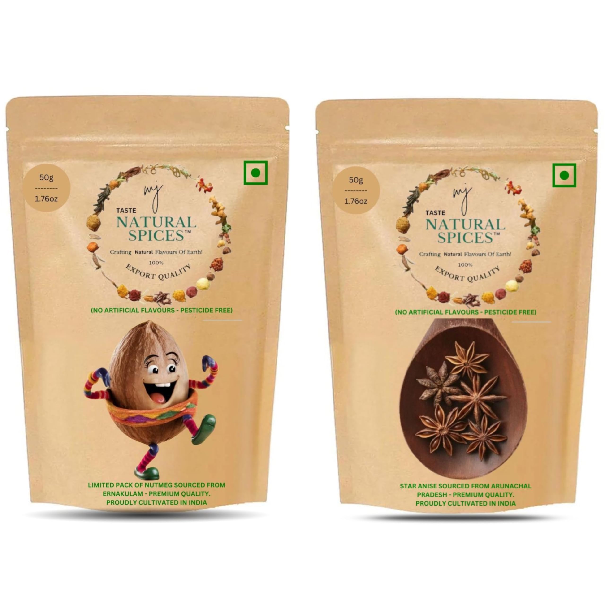 MJ TASTE NATURAL Whole Nutmeg & Star Anise (Jaiphal Chakri Phool) Pack Of 2-Natural Spices For Culinary Delights-Nutmeg (Ernakulam) Staranise (Arunachal Pradesh),100 Grams (B0D7CC4W5P) Amazon Price History, Amazon Price Tracker