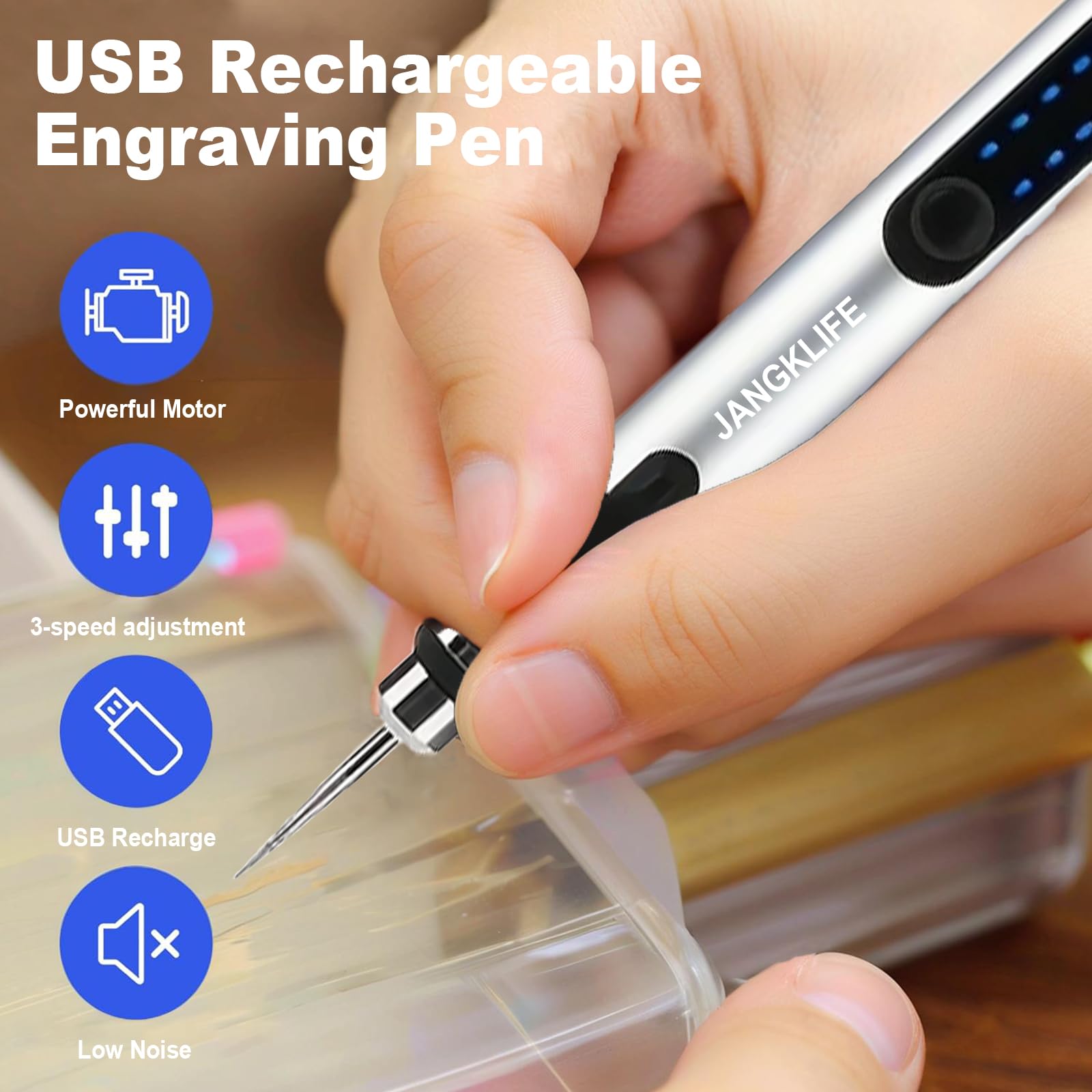 JANGKLIFE USB Rechargeable Portable Electric Micro-Sanding Pen, 3.7V 3-Speed Adjustable, Suitable for Grinding polishing - Image 3