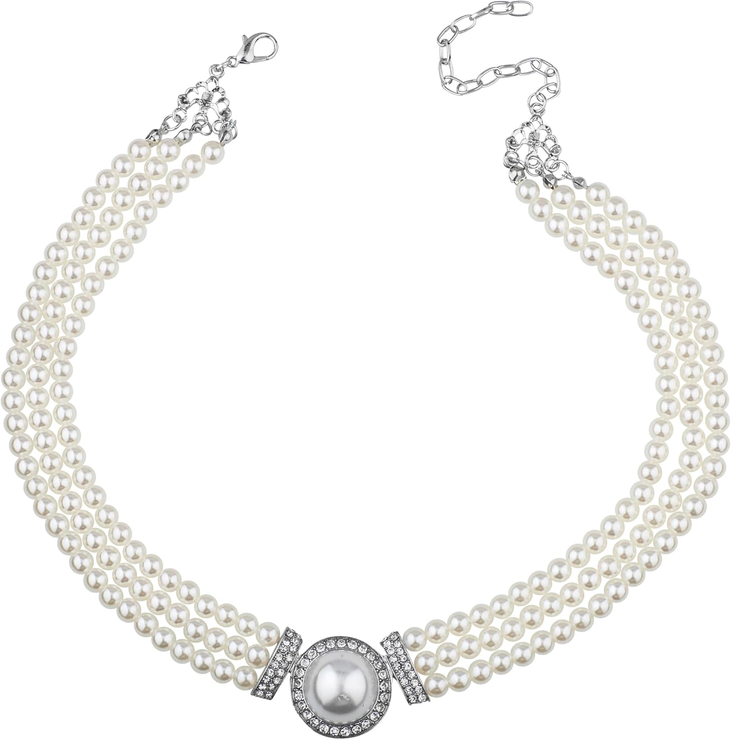 Nicole Miller New York Pearl Necklace and Earring Set, 3-Strand Crystal Embellished, 16.25-19.25 inches