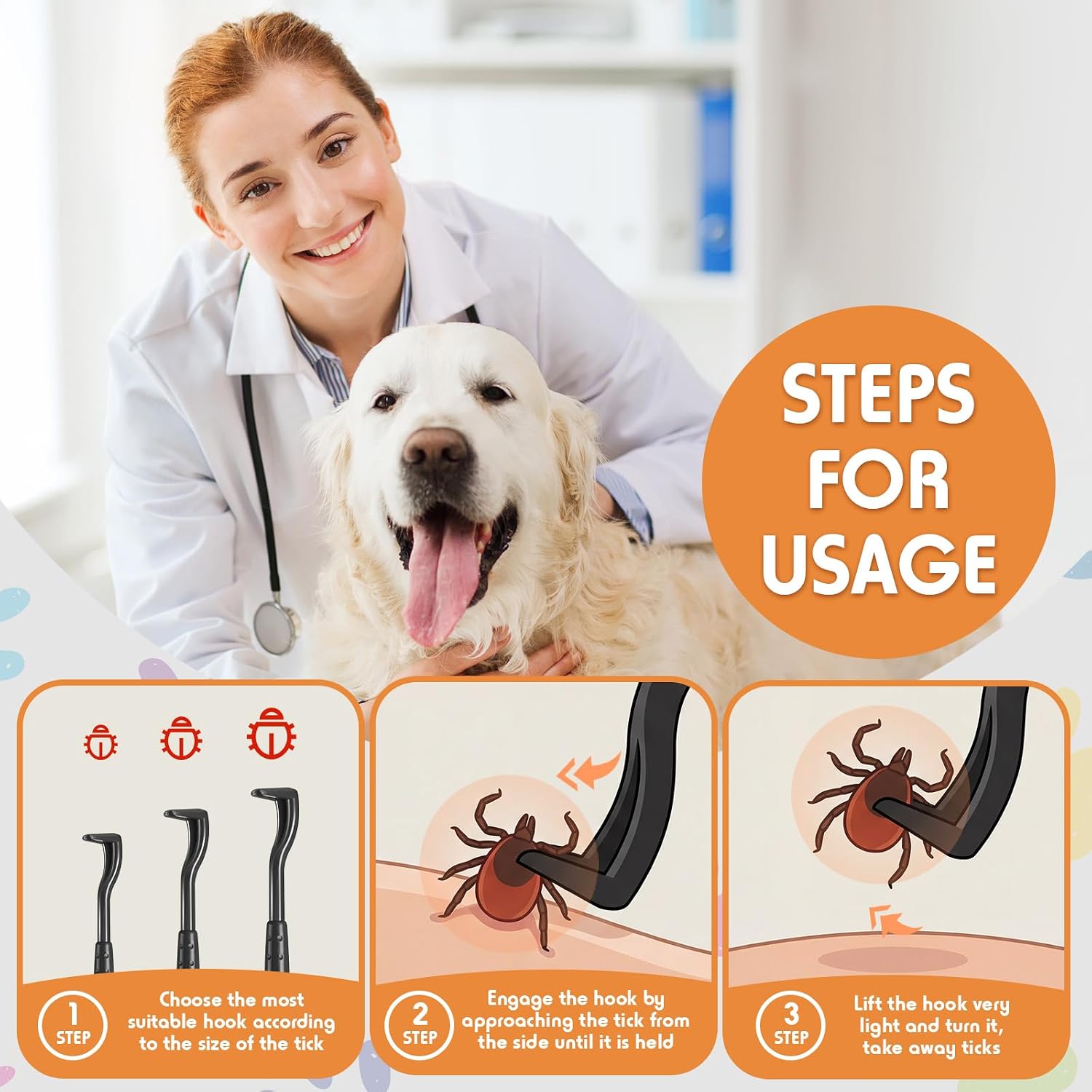 120 Pcs Bulk Tick Removal Tool for Pet Stores Plastic Tick Remover Quick Puller Removal Grabber for Pet Dog Cat Human, 3 Sizes(Black)