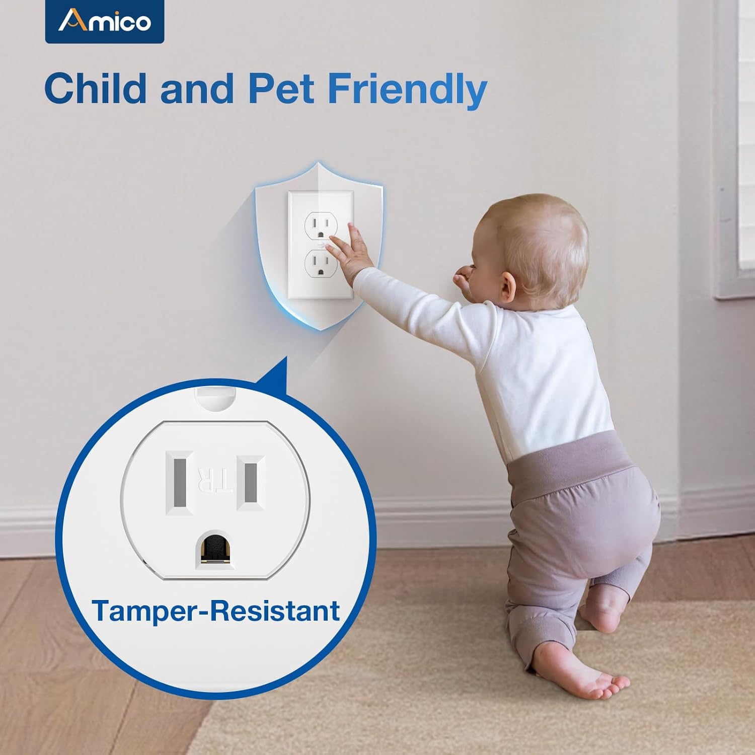 Amico 30 Pack 15 Amp Duplex Outlet, Tamper Resistant Electrical Receptacle, Heavy-Duty 2-Pole 3-Wire and Amico GFCI Outlet 15 Amp with Thinner Design 24 Pack, Weather Resistant (WR),ETL Listed
