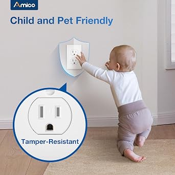 Amico 30 Pack 15 Amp Duplex Outlets, Tamper Resistant, UL Listed